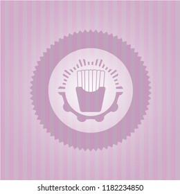 fries icon inside pink emblem. Vintage.
