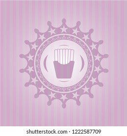 fries icon inside pink emblem. Vintage.