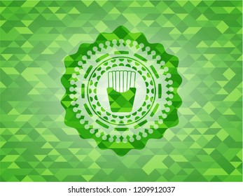 fries icon inside realistic green mosaic emblem