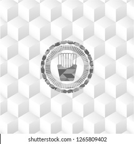fries icon inside realistic grey emblem with cube white background