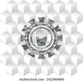 fries icon inside realistic grey emblem with cube white background