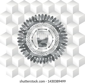 fries icon inside realistic grey emblem with cube white background