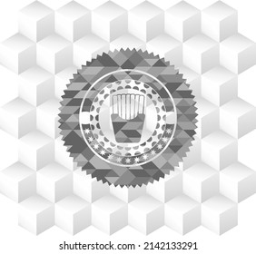 fries icon inside realistic grey emblem with geometric cube white background. 