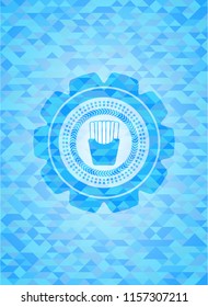 fries icon inside realistic light blue emblem. Mosaic background
