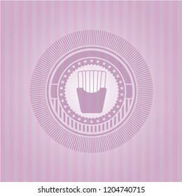 fries icon inside realistic pink emblem