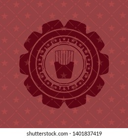 fries icon inside realistic red emblem