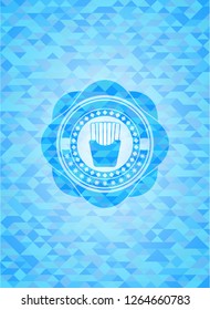fries icon inside realistic sky blue mosaic emblem