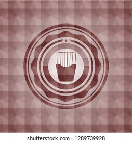 fries icon inside red badge with geometric background. Seamless.