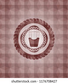 fries icon inside red emblem with geometric background. Seamless.