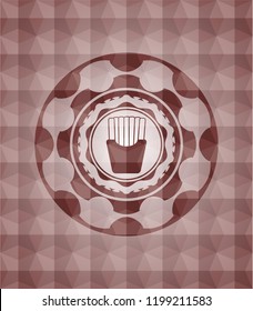 fries icon inside red geometric pattern emblem. Seamless.