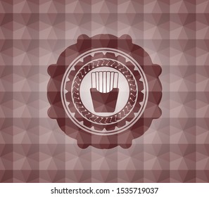 fries icon inside red polygonal badge. Seamless.