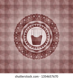 fries icon inside red seamless badge with geometric pattern.