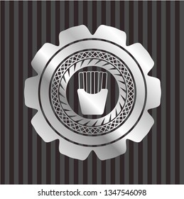 fries icon inside silver badge or emblem