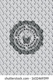 fries icon inside silver badge. Scales pattern. Vector Illustration. Detailed.
