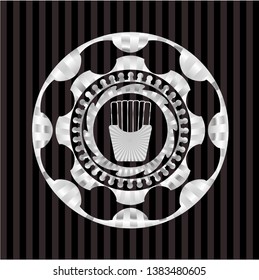 fries icon inside silver emblem or badge