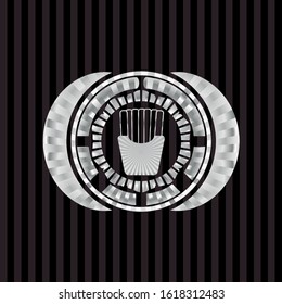 fries icon inside silvery badge or emblem