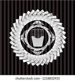 fries icon inside silvery emblem or badge