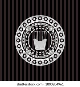 fries icon inside silvery shiny badge. 
