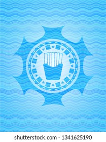 fries icon inside sky blue water style emblem.