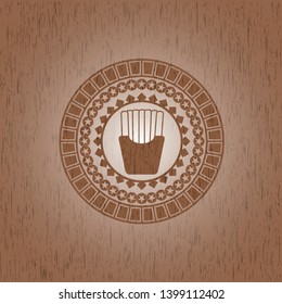 fries icon inside vintage wood emblem