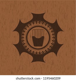 fries icon inside vintage wooden emblem