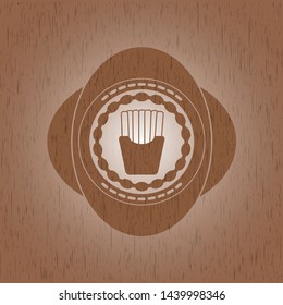 fries icon inside vintage wooden emblem