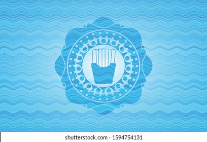 fries icon inside water concept badge background.
