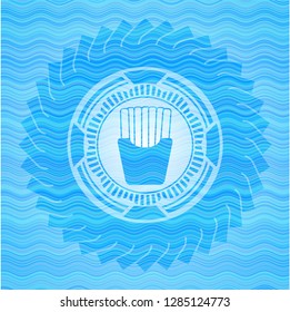 fries icon inside water wave representation style badge.