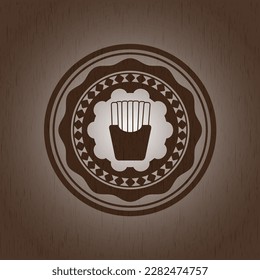 fries icon inside wood emblem. Retro. 