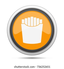 Fries Icon Metal Round Button Vector Art Design Symbol Blue Background