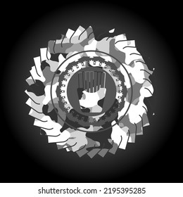 fries icon on grey camo pattern. 