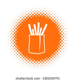 Fries icon on half tone round shape. Vector illustration
