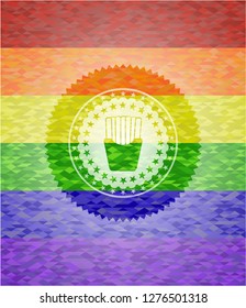 fries icon on mosaic background with the colors of the LGBT flag