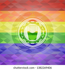 fries icon on mosaic background with the colors of the LGBT flag