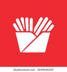 fries icon, white illustration on red background