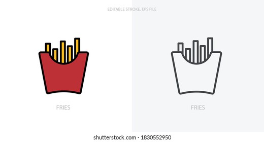Fries icon for your website, logo, app, UI, product print. Fries concept flat Silhouette vector illustration icon. Editable stroke icons.