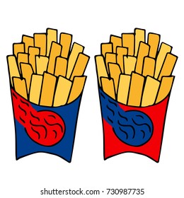 Fries illustration. Fast food, Doodle style. Design icon, print, logo, symbol, decor, textile, paper.