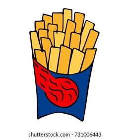 , Fries illustration. Fast food, Doodle style. Design icon, print, logo, symbol, decor, textile, paper.