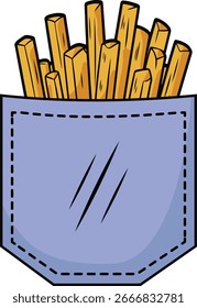 Fries dentro de un bolsillo azul