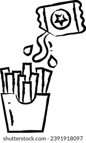 Fries and ketchup hand drawn vector illustration