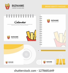 Fries Logo, Calendar Template, CD Cover, Diary and USB Brand Stationary Package Design Vector Template