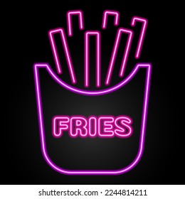 fries neon sign, modern glowing banner design, colorful modern design trends on black background. Vector illustration.