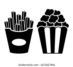 Fries and popcorn snack vector icons isolated on white background