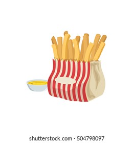 Fries With Sauce Street Food Menu Item Realistic Detailed Illustration