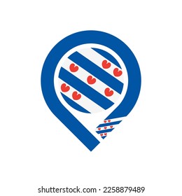 icono del pin del mapa de la bandera de friesland. ilustración vectorial aislada en fondo blanco