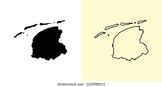 Friesland map, Netherlands, Europe. Filled and outline map designs. Vector illustration