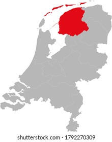 Friesland province highlighted on netherlands political map. Backgrounds, charts, business concepts.