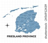 Friesland Province map illustration. Map of the province in the Netherlands