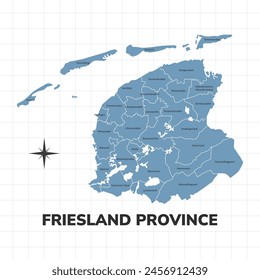 Friesland Province map illustration. Map of the province in the Netherlands