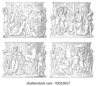 Frieze decoration from monument Frederick William II / sculpture by Drake / vintage illustration from Meyers Konversations-Lexikon 1897